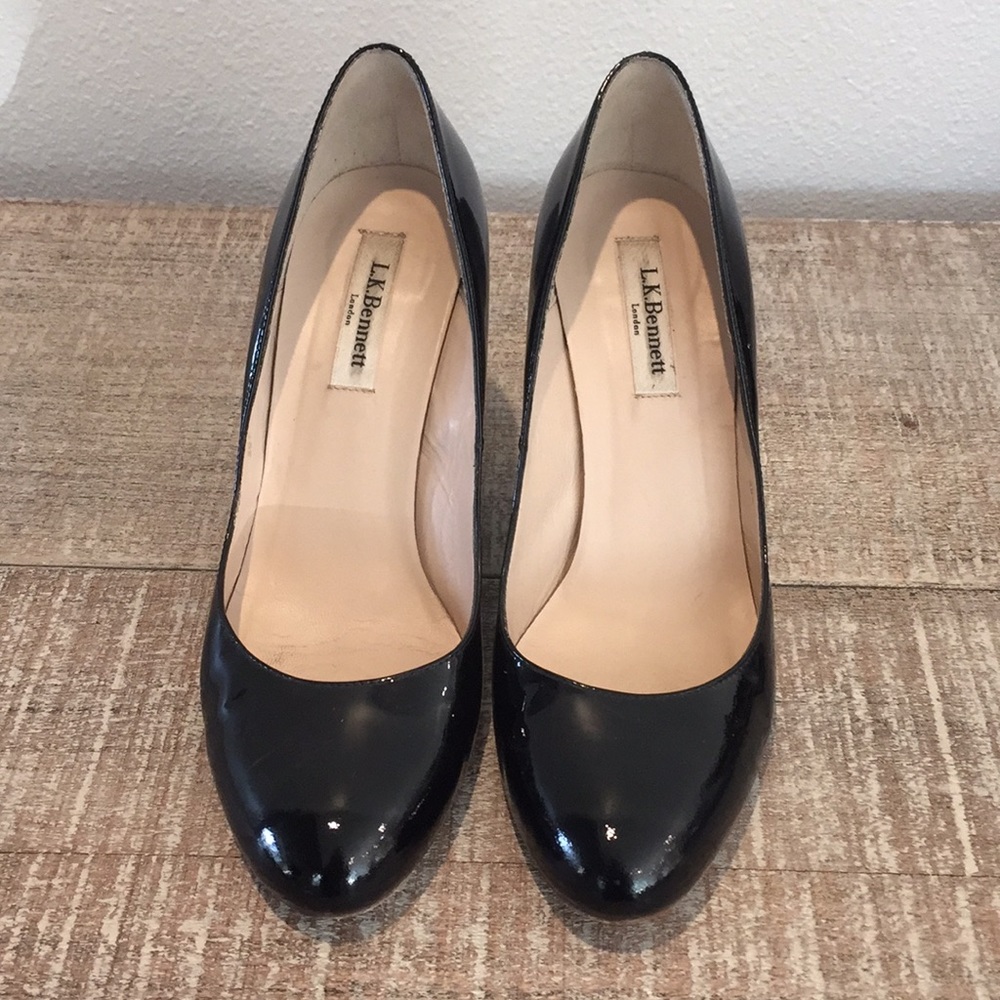 LK Bennett black patent wedges